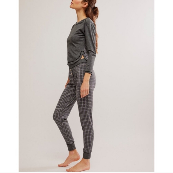 NWT Free People Chill Evening PJ Set/ Charcoal Combo Sz XL - Picture 2 of 4